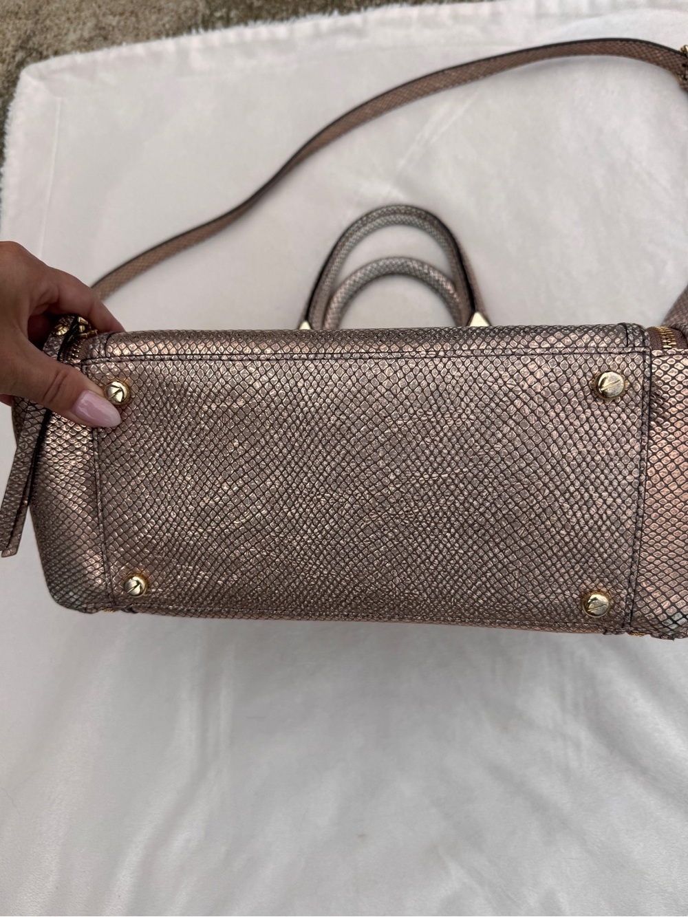 henri bendel Metallic Bronze Textured Satchel with Gold Hardware - Picture 2 of 10